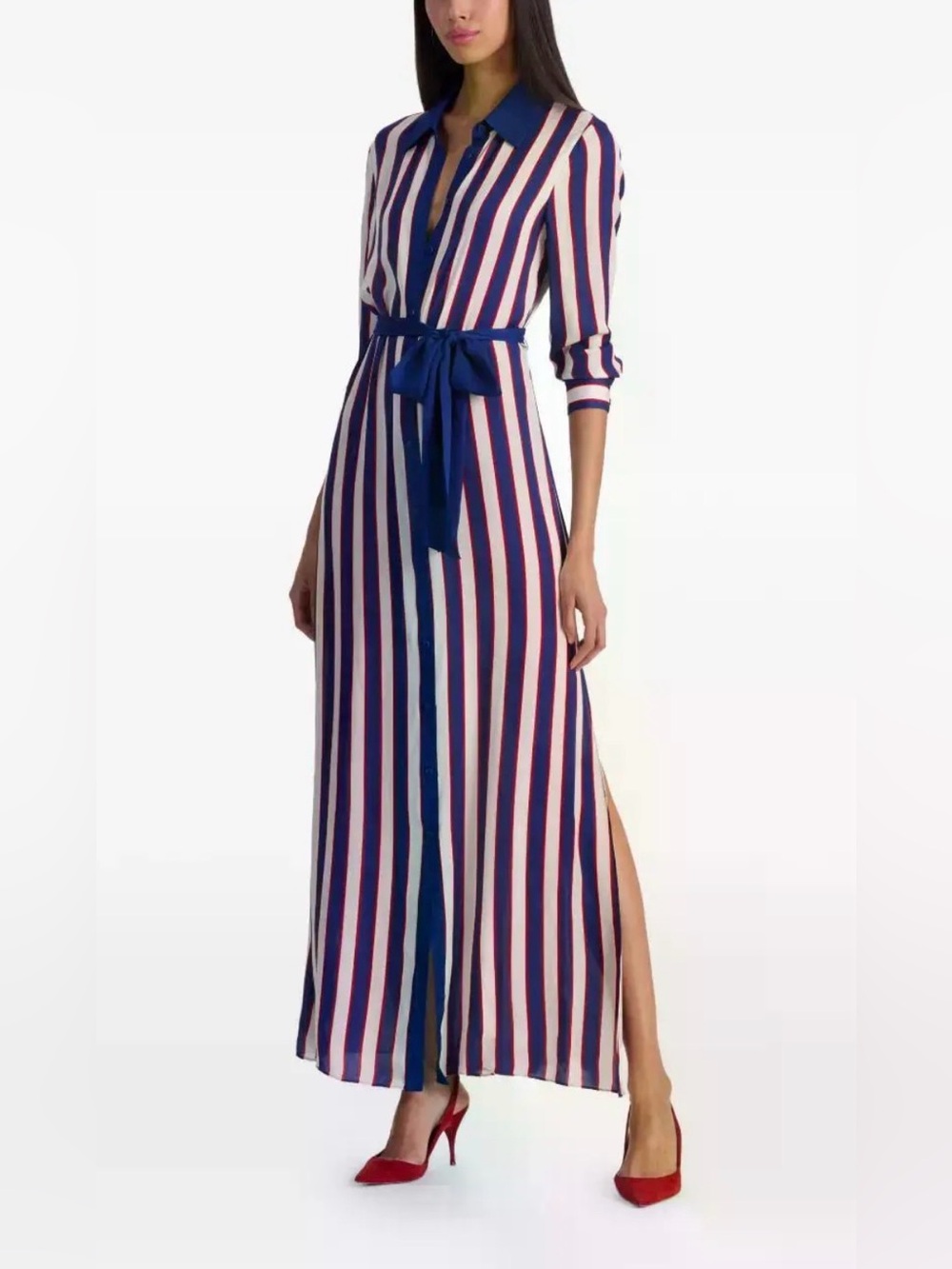 Alice + Olivia Chassidy striped-pattern shirt dress twilight blue Sz XS new $595